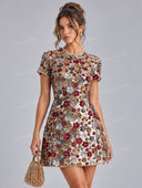 Elegant Multicolor Floral Sequin Mini Dress
