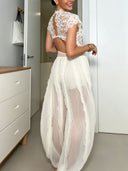 Elegant Lace Bodysuit & Bubble Pants Two-Piece Set