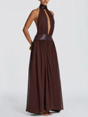 Elegant Halter Neck Sequin Chiffon Maxi Dress