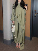Elegant Satin Batwing Sleeve Top Two-Piece Set
