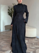 Elegant Stand Collar Long Sleeve Top & Pant Two-Piece Set