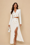 Short Blazer Top And Pleated Skirt Set