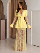 Tailored Blazer & Sheer Lace Maxi Skirt Set