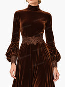 Velvet Lace Panel Turtleneck Maxi Dress