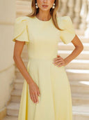 Elegant High-neck Bud Sleeve Midi Dress