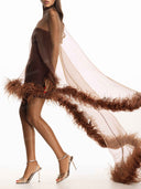 Feather Trim Sheer Cape Mini Dress