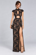 Sexy Lace Cutout Mandarin Collar Maxi Dress