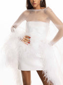 Feather Trim Sheer Cape Mini Dress