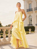 Elegant Three-layer Ruffle Sling Maxi Dress