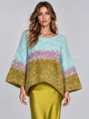 Elegant Color-Block Knit Sweater & Lace Satin Maxi Dress Set