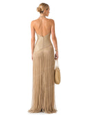 Elegant Backless Knitted Tassel Maxi Dress