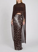Sexy Sheer Cape Top & Sequin Maxi Skirt Set