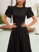 Elegant High-neck Bud Sleeve Midi Dress