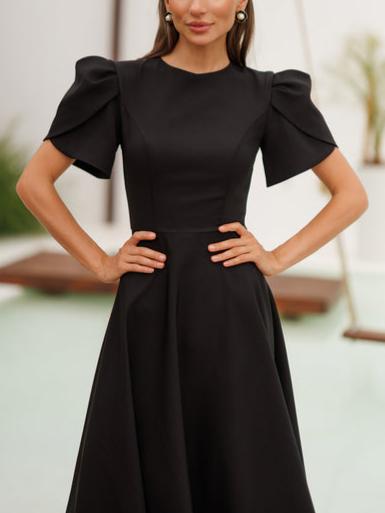 Elegant High-neck Bud Sleeve Midi Dress