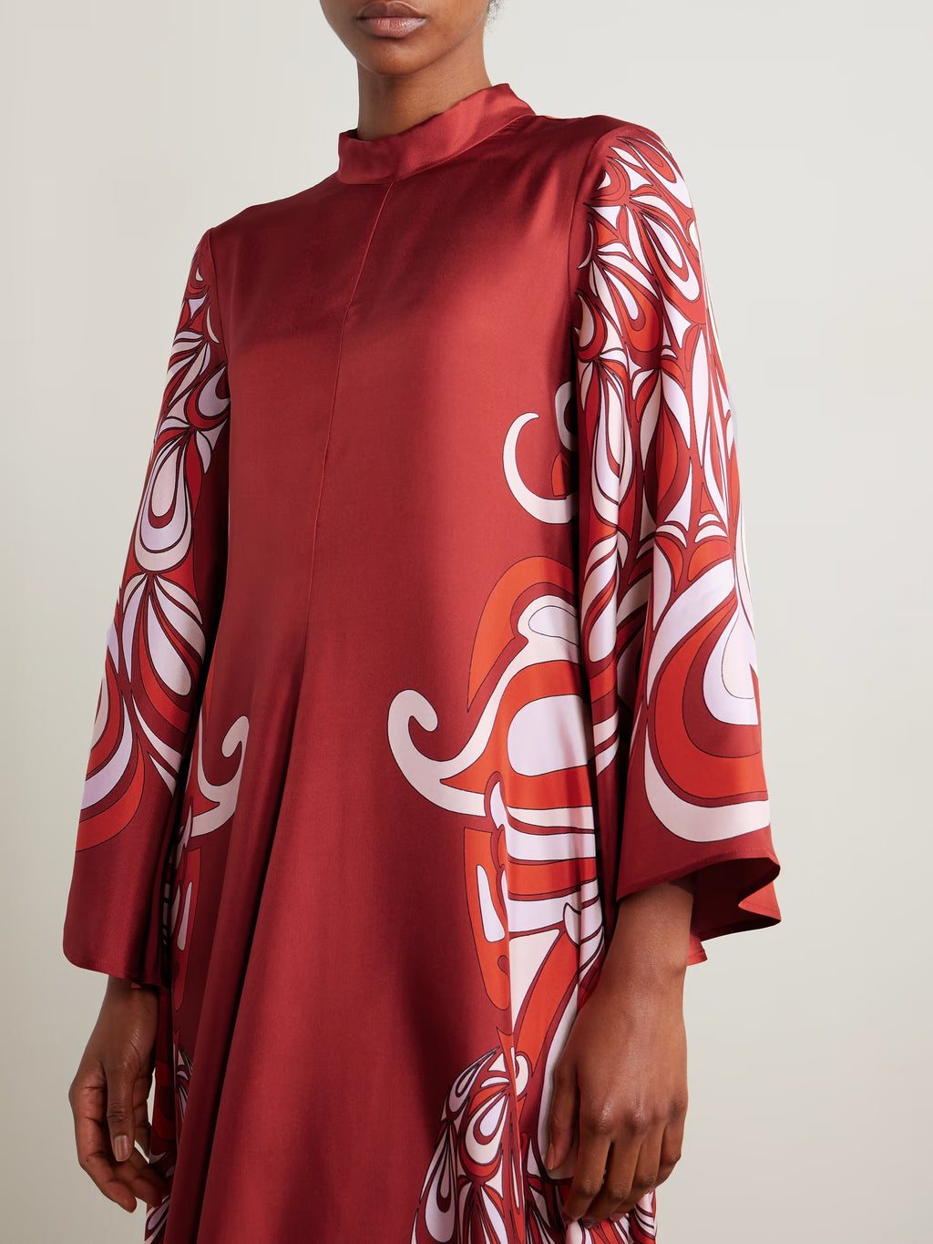 Unique Abstract Peacock Floral Print Flare Sleeve Maxi Dress