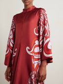 Unique Abstract Peacock Floral Print Flare Sleeve Maxi Dress