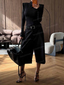 Elegant Mock Neck Bodysuit & Wide Leg Pants Two Piece Set