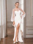 Elegant Beaded Sheer Sleeve Maxi Dress