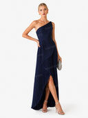 Elegant One-Shoulder Pleated Asymmetrical High-Slit Maxi Dress
