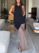 Casual Longline Tank Top & Zebra Print Pants Two-Piece Set
