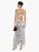 Exquisite Party Tips Sequin Irregular Round Tassels Hem Back Cutout Tank Maxi Dress