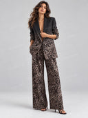 Elegant Leopard Print Blazer & Wide Leg Pants Set