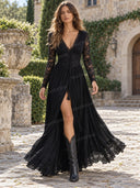 Sexy Lace Panel High Slit Maxi Dress