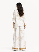 Elegant Butterfly Print Zip-Up Top & Wide Leg Pants Set