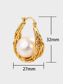 Pearl Drop Woven Gold Hoop Earrings