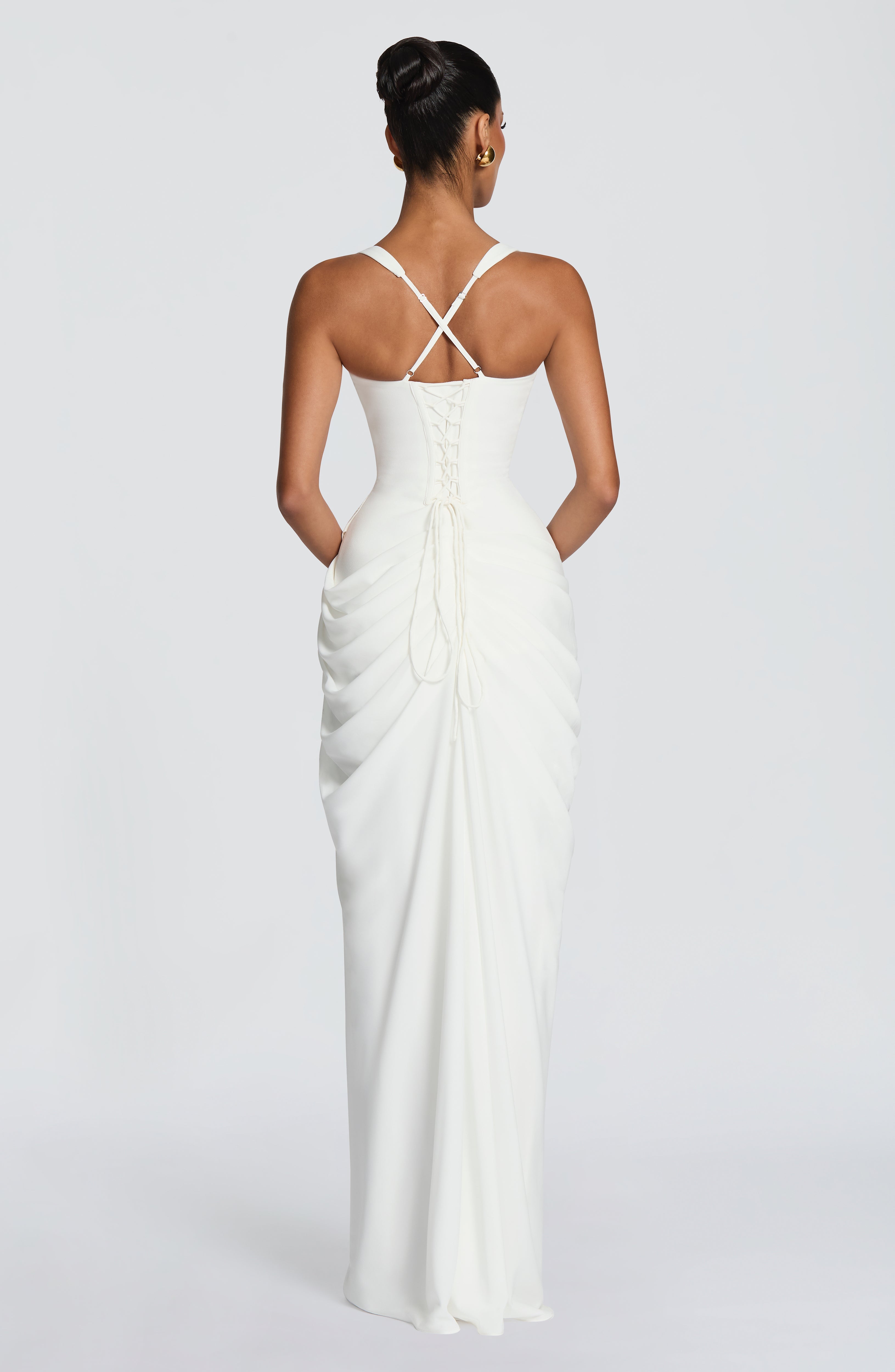 Ruched Spaghetti Strap Slit Maxi Dress