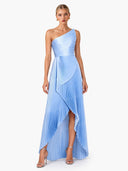 Elegant One-Shoulder Pleated Asymmetrical High-Slit Maxi Dress