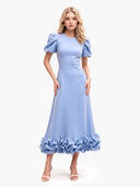 Elegant Puff Sleeve Ruffle Hem Maxi Dress