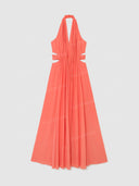 Elegant Halter Neck Pleated Cutout Maxi Dress