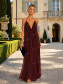 Elegant V-neck Chiffon Flowy Maxi Dress