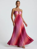 Ombre Halter Pleated Maxi Dress
