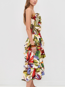 Tropical Botanical Print Strapless Dress