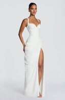 Ruched Spaghetti Strap Slit Maxi Dress