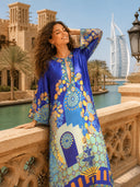 Unique Painted Print Satin Kaftan Maxi Dress
