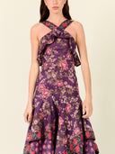 Floral Print Cross Halter Maxi Dress
