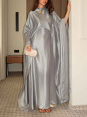 Elegant Shimmer Satin Batwing Sleeve Kaftan Maxi Dress