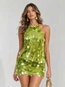 Statement Sequin Halter Backless Mini Romper