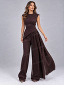Asymmetric Draped Top & Wide Leg Pants Set