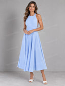 Elegant Backless Ruched Prom Midi Dress