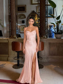 Elegant Satin Backless Cowl Back Maxi Dress