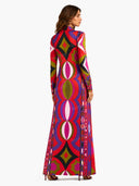 Unique Retro Abstract Print Shirt Collar Maxi Dress