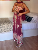 Bohemian Embroidered Print Strappy Midi Dress