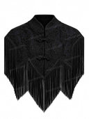 Lace Texture Fringe Cape Top Bodysuit & Pants Three Piece Set