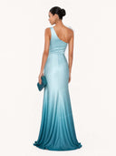 Elegant Gradient One-Shoulder Tulle  Satin Maxi Dress