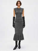 Structured Knit Top & Fringe Midi Skirt Two Piece Set