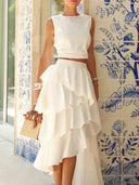 Elegant Crop Top & Tiered Asymmetrical Skirt Two-Piece Set